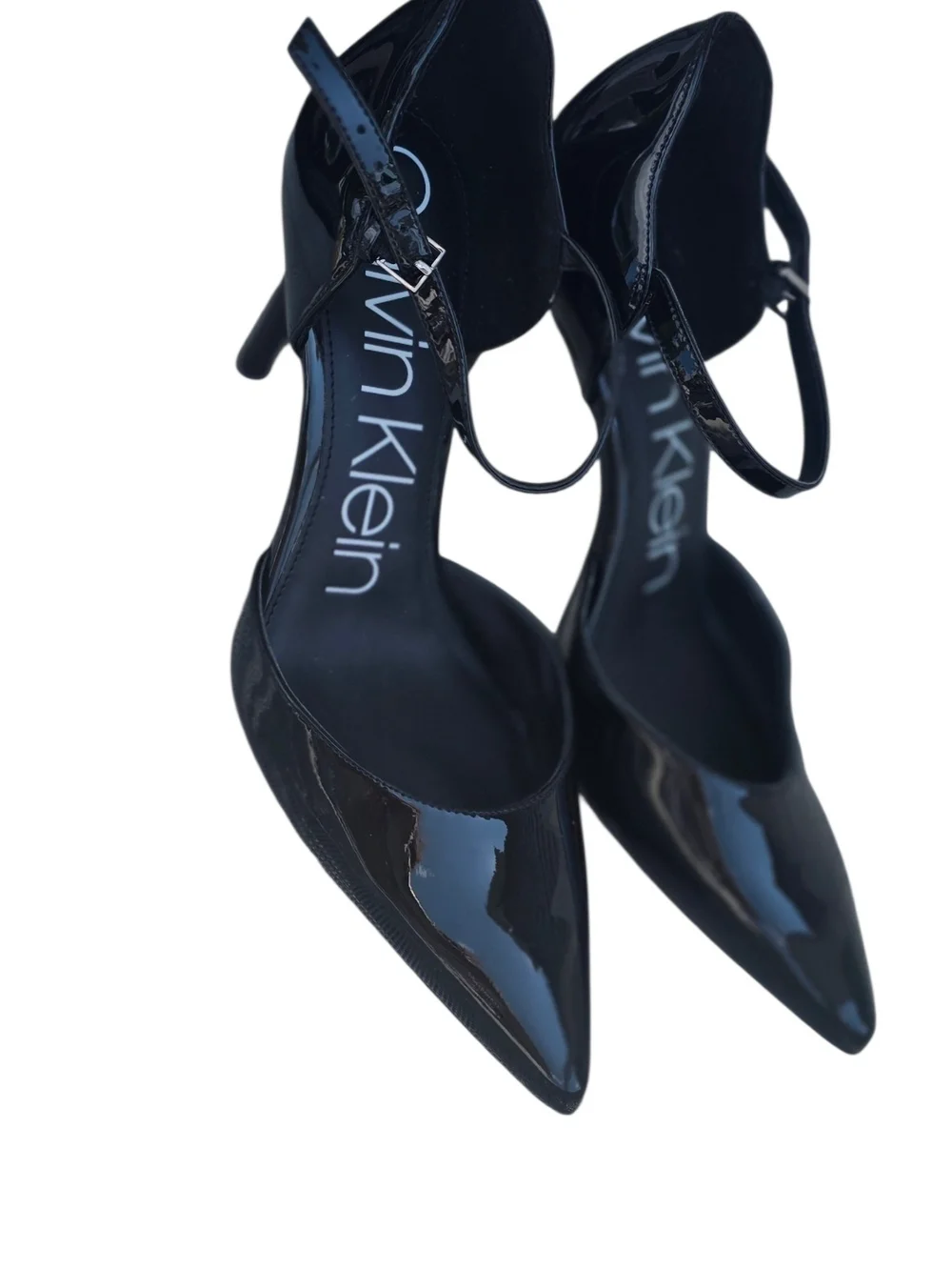 Calvin Klein Women's Black Patent Pointed-Toe Ankle-Strap Heels